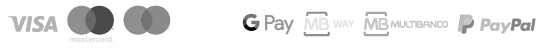 Métodos de pagamento aceites: Visa, Mastercard, Maestro, Apple Pay, Google Pay, MB WAY, Multibanco e PayPal