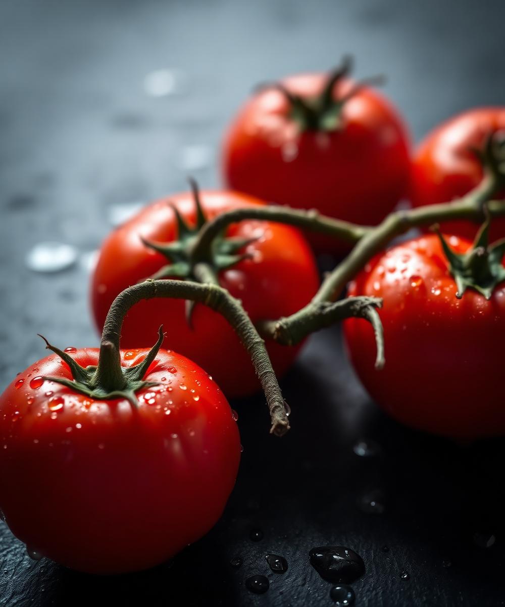 Tomates frescos com gotas de água